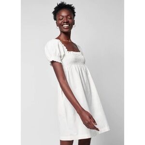 Faherty Organic Cotton Smocked Yoke Short Sleeve Ramona Dress White Small